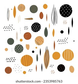 Trendy hand drawn abstract elements boho style earthy tones, Set of blobs watercolor vector illustration isolated on white background.