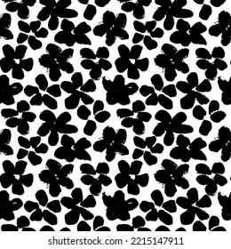 Trendy hand drawn abstract floral orchid illustrationon white backdrop. Vector seamless pattern. Botanical ink illustration with floral motif. Orchid or aster painted by brush.