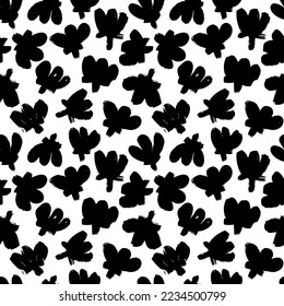Trendy hand drawn abstract floral orchid illustrationon white backdrop. Vector seamless pattern. Botanical ink illustration with floral motif. Orchid or aster painted by brush.