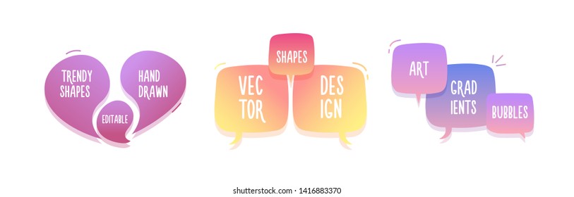 Trendy hand drawn abstract geometric bubbles. Vector doodle banner set for your text with various colors. Modern template design