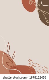 Trendy hand drawn artistic background template for cover, invitation, banner, placard, brochure, poster, stories, card, flyer, social networks. Lines, shapes and floral elements. Copy space