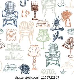 Trendy Hand drawn Cozy Home Decoration seamless pattern illustration vector ,Design for fashion , fabric, textile, wallpaper, cover, web , wrapping and all prints 