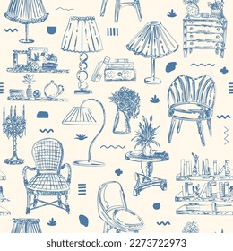 Trendy Hand drawn Cozy Home Decoration seamless pattern illustration vector ,Design for fashion , fabric, textile, wallpaper, cover, web , wrapping and all prints 