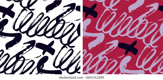 Trendy hand drawn doodle abstract pattern background, bag print, clothes fashion. 100% hand drawn vector image.