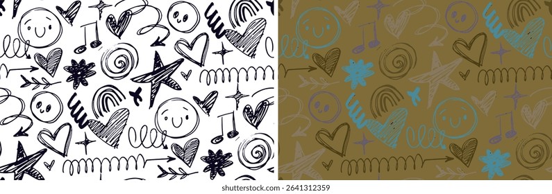 Trendy hand drawn doodle abstract pattern background, bag print, clothes fashion. 100% hand drawn vector image.