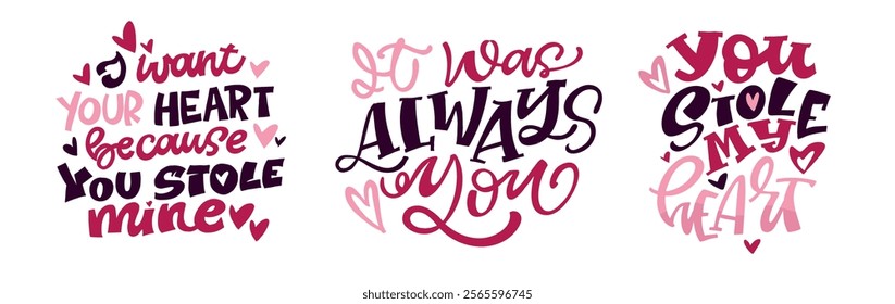 Trendy hand drawn doodle lettering quote about love and Valentine's day. Lettering for t-shirt design, mug print, bag print, clothes fashion. 100% hand drawn vector image.