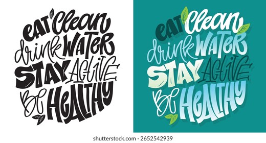 Trendy hand drawn doodle lettering quote about sport and healthy food. Lettering for t-shirt design, mug print, bag print, clothes fashion. 100% hand drawn vector image.
