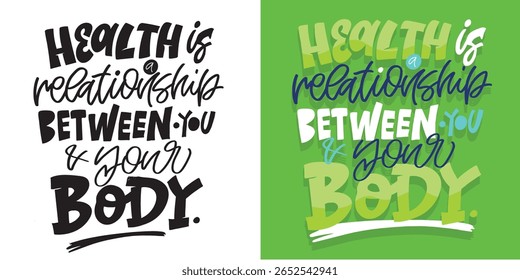 Trendy hand drawn doodle lettering quote about sport and healthy food. Lettering for t-shirt design, mug print, bag print, clothes fashion. 100% hand drawn vector image.

