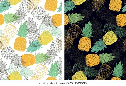 Trendy hand drawn doodle pattern background with fruits. Fabric wallpaper vector.