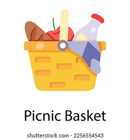 Trendy hand drawn flat icon of picnic basket 