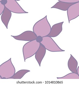 Trendy hand drawn Floral Pattern in vector. Violet flowers, blossom decoration on white backdrop. Seamless background for textile print, wallpaper, cards, gift wrap, apparel in Scandinavian style.