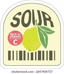 Etiqueta de fruta desenhada à mão na moda com limão. Rótulo da etiqueta de fruta orgânica. Adesivo de papel descascado para embalagem. Ilustração de vetor isolada em plano de fundo transparente.  