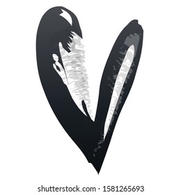 Trendy Hand Drawn Heart Icon Isolated on White Background. Monochrome Grunge Design. Vector Illustration