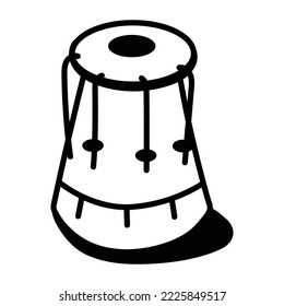 A trendy hand drawn icon of drum 
