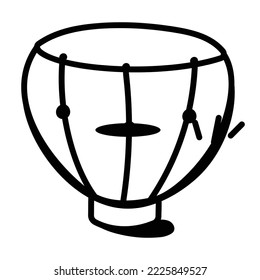 A trendy hand drawn icon of drum 