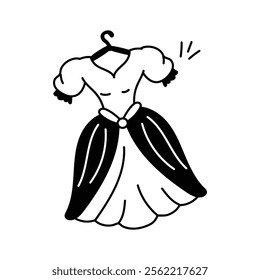 Trendy hand drawn icon of frock, woman fashion apparel