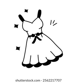 Trendy hand drawn icon of frock, woman fashion apparel