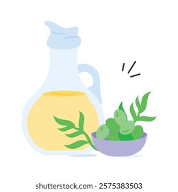 Trendy hand drawn icon of olive oil in editable design