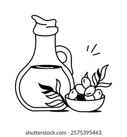 Trendy hand drawn icon of olive oil in editable design