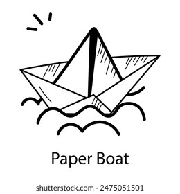 Trendy hand drawn icon of a paper boat 