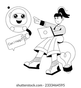 Trendy hand drawn illustration of bot assistant