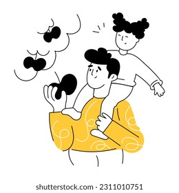 Trendy hand drawn illustration of dad daughter 