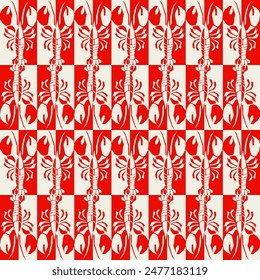 Trendy hand drawn lobster chess seamless pattern vector in summer vibes,Design for fashion , fabric, textile, wallpaper, cover, web , wrapping and all prints