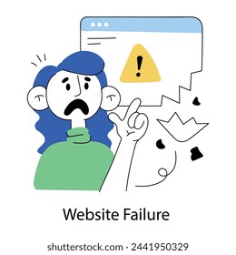 A trendy hand drawn mini illustration of website failure