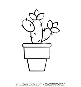 Trendy hand drawn style icon of cactus pot