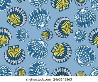 Trendy Hand drawn Summer sea shells seamless pattern Vector Illustration .Sea shell drawing.Underwater , Design for fashion , fabric, textile, wallpaper , wrapping and all prints 
