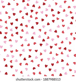 Trendy hand drawn valentine day seamless pattern with hearts on a white background, vector. Template for postcards, wallpaper, textile, scrapbooking and wrapping paper.