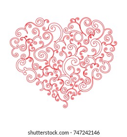 Trendy hand drawn vector heart made of different curls swirls and scrolls.
