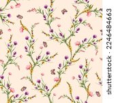 Trendy Hand drawn Wild Meadow florals , Flower bouquet illustration Seamless Pattern Vector Design, Design for fashion , fabric, textile, wallpaper, cover, web , wrapping and all prints 