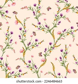 Trendy Hand drawn Wild Meadow florals , Flower bouquet illustration Seamless Pattern Vector Design, Design for fashion , fabric, textile, wallpaper, cover, web , wrapping and all prints 