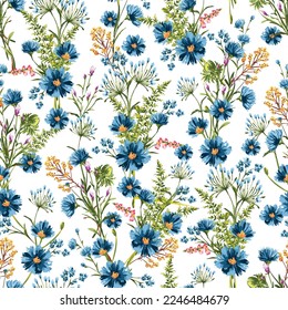 Trendy Hand drawn Wild Meadow florals , Flower bouquet illustration Seamless Pattern Vector Design, Design for fashion , fabric, textile, wallpaper, cover, web , wrapping and all prints 