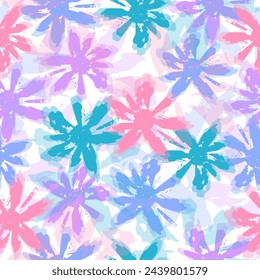 Trendy Hand drawn Wild Meadow florals  Pink flowers background. 