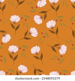 Trendy Hand drawn Wild Meadow florals , Flower bouquet illustration Seamless Pattern Design, Design for fashion , fabric, textile, wallpaper, cover, web , wrapping and all prints