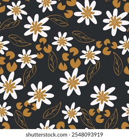 Trendy Hand drawn Wild Meadow florals , Flower bouquet illustration Seamless Pattern Design, Design for fashion , fabric, textile, wallpaper, cover, web , wrapping and all prints