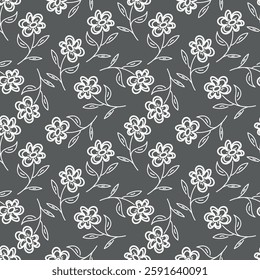 Trendy Hand drawn Wild Meadow florals , Flower bouquet illustration Seamless Pattern Design, Design for fashion , fabric, textile, wallpaper, cover, web , wrapping and all prints