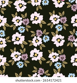 Trendy Hand drawn Wild Meadow florals , Flower bouquet illustration Seamless Pattern Design, Design for fashion , fabric, textile, wallpaper
