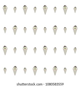 Trendy hand drown ice cream cone pattern. Vector ice cream horn iterative pattern isolated on white backdrop. Waffle dessert icon ornament in pink, beige and green colors for fashion print.