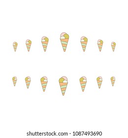 Trendy hand drown ice cream cone frame.  Vector ice cream horn border isolated on white background. Waffle dessert frame in pink, orange and green colors for fashion illustration bezel print.