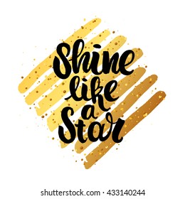 trendy hand lettering poster. Hand drawn calligraphy. Template post card. concept handwritten motivation poster on gold lines "never give up"  creative graphic