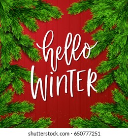 trendy hand lettering poster. Hand drawn calligraphy  hello winter 