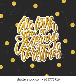 trendy hand lettering poster. Hand drawn calligraphy  we merry you a merry christmas