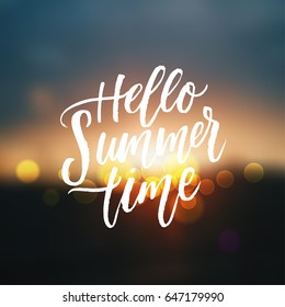 trendy hand lettering poster with watermelons. Hand drawn calligraphy hello summer time   