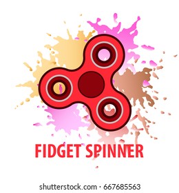 Trendy Hand spinner with paint splashes. Toy for stress relief and improvement of attention span. Fidget finger spinner stress. Hand spinner isolated on white background. Vector illustration. 