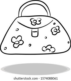 Trendy handbag icon vector, hand drawing. Illustration of accessory, contour of symbol black