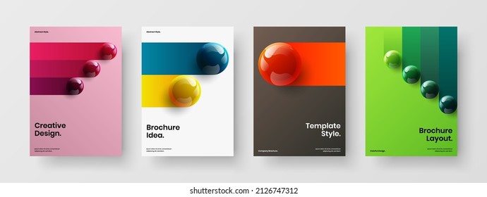 Trendy handbill A4 vector design template collection. Modern realistic spheres presentation concept composition.
