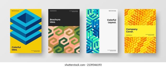 Trendy handbill A4 vector design template set. Simple geometric shapes catalog cover layout composition.